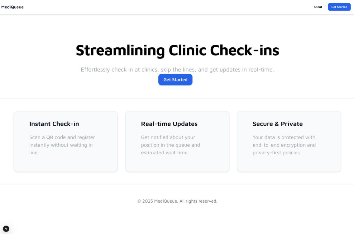 Screenshot of MediQueue Walk-in Clinic System